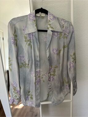 Escada Lavender Floral Women’s Button-Down Shirt